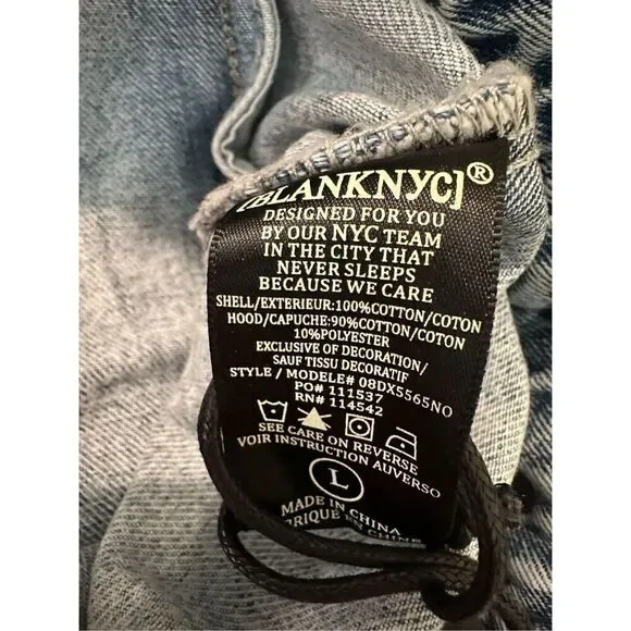 Blank NYC Denim Jacket with Removable Hood Size L - Picture 6 of 6
